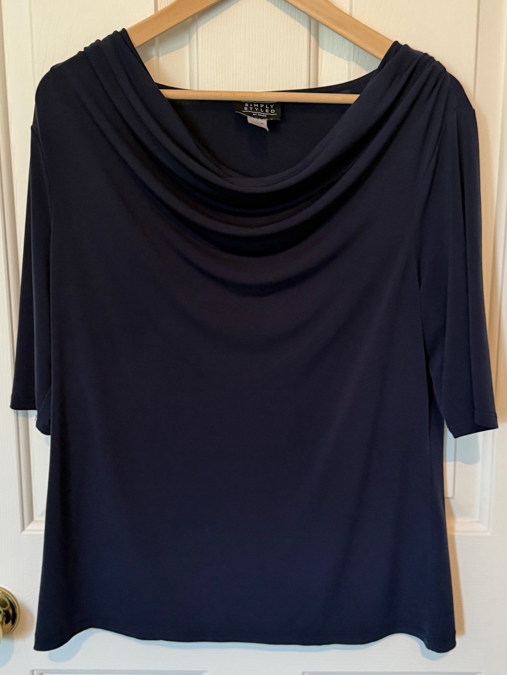 Simply Styled Navy Draped Cowl Neck Top